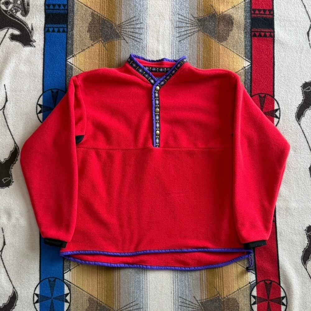 Vintage 90s Alf Polartec Sweater Fleece Aztec Pullover Hiking Red Men’s Large